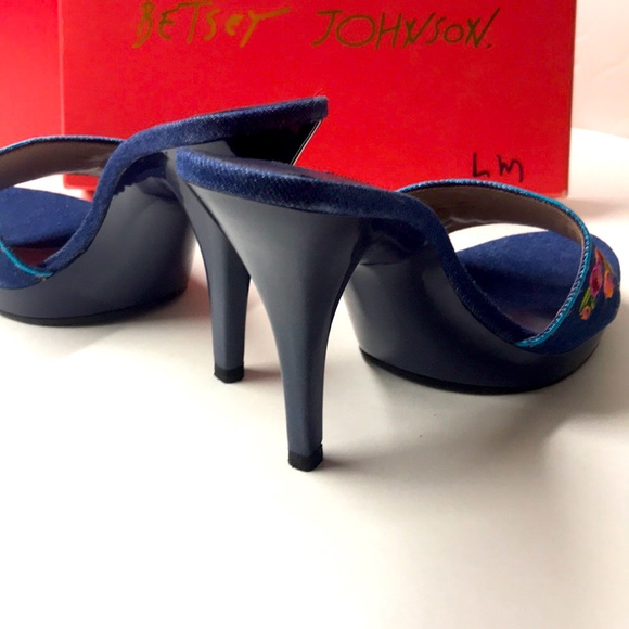Betsey Johnson denim embroidered rose heel 7.5 rockabilly pinup vintage shoes - Picture 5 of 6